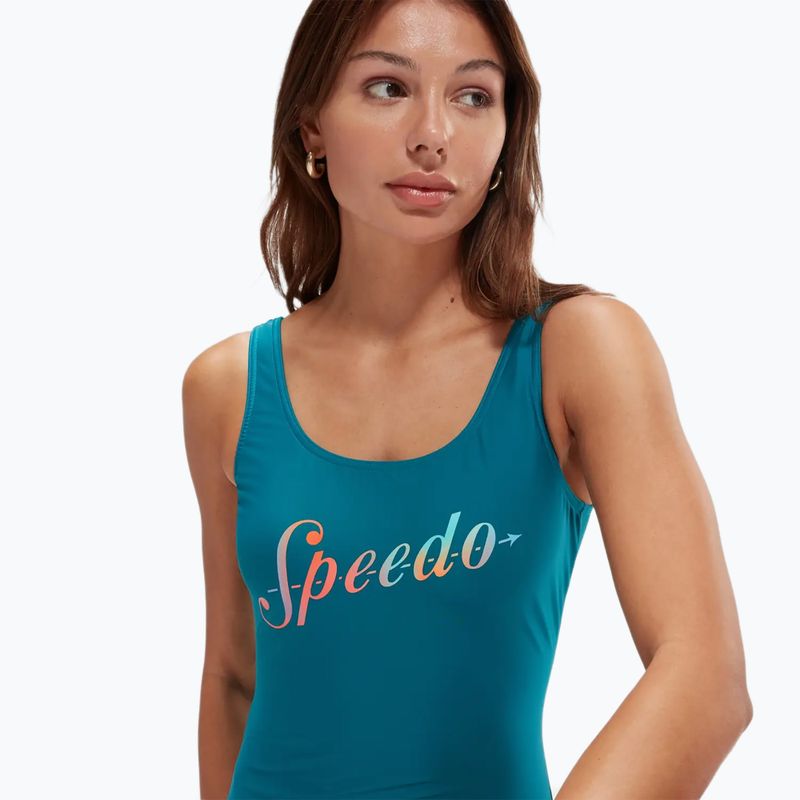 Speedo női egyrészes fürdőruha Logo Deep U-Back páva/tök fűszeres/tenger kék 8