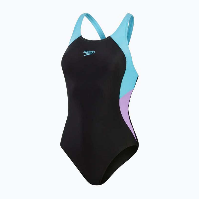 Speedo Colourblock Splice Muscleback női egyrészes fürdőruha fekete/édes lila/picton kék 2