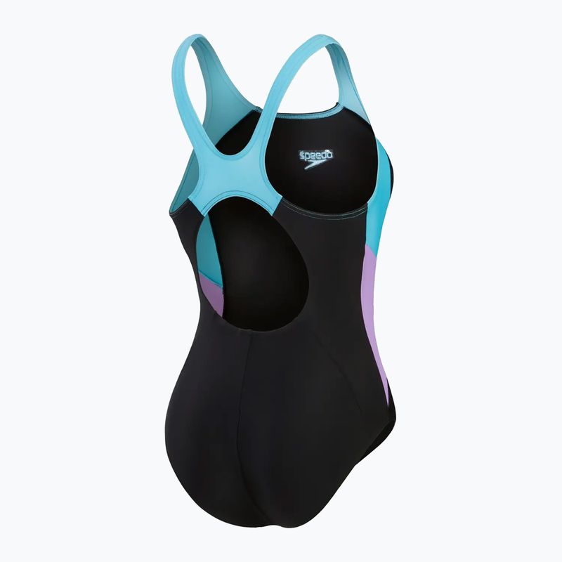 Speedo Colourblock Splice Muscleback női egyrészes fürdőruha fekete/édes lila/picton kék 3