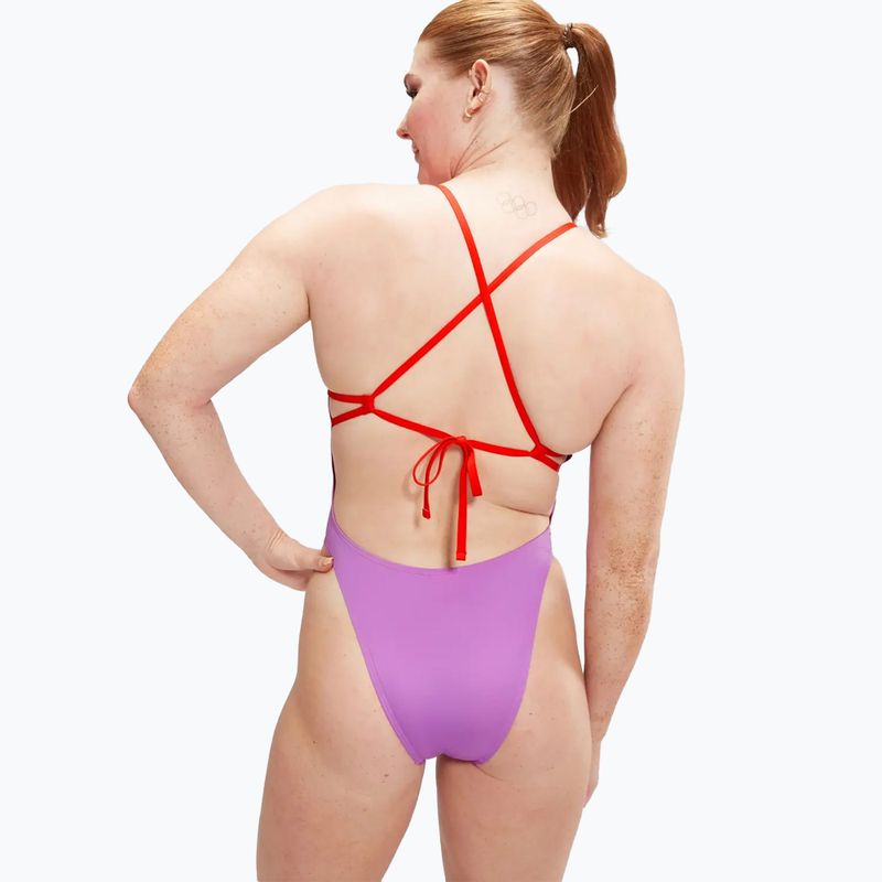 Speedo Solid Tie Back női egyrészes fürdőruha édes lila/ görögdinnye 7