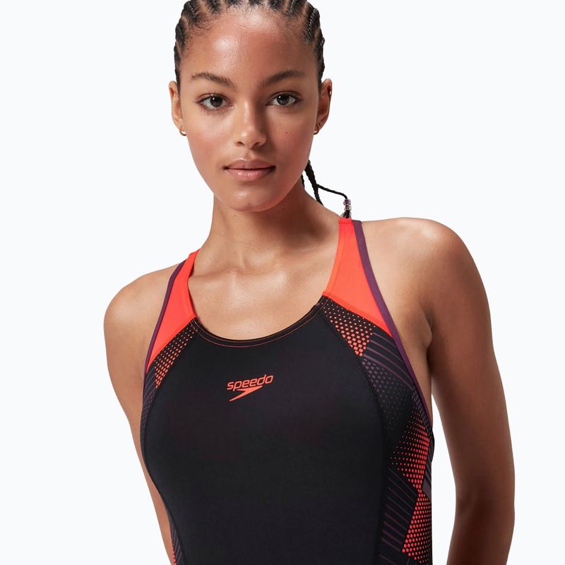 Speedo Placement Laneback egyrészes fürdőruha fekete/sirénpiros/szilva dandy 9