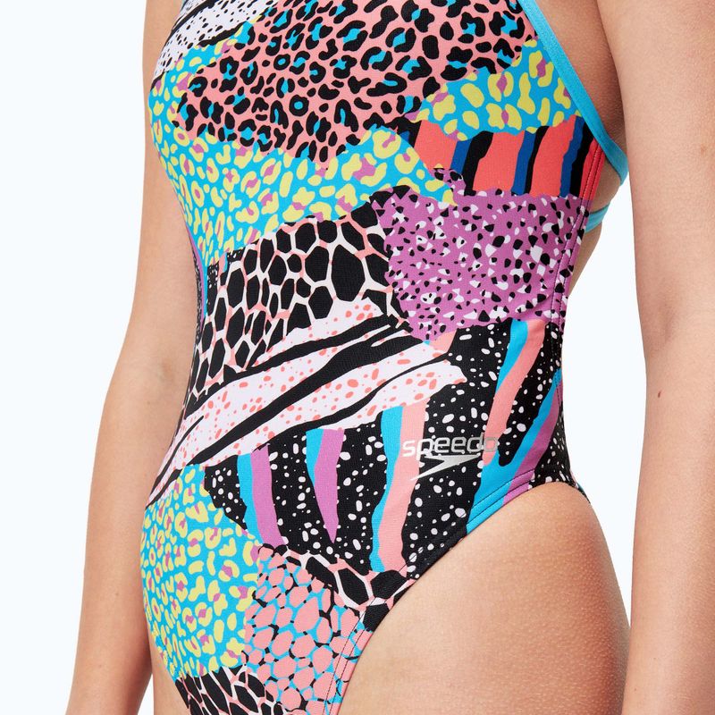 Egyrészes fürdőruha Speedo Allover Digital Tie Back black/matcha green/siren red 7