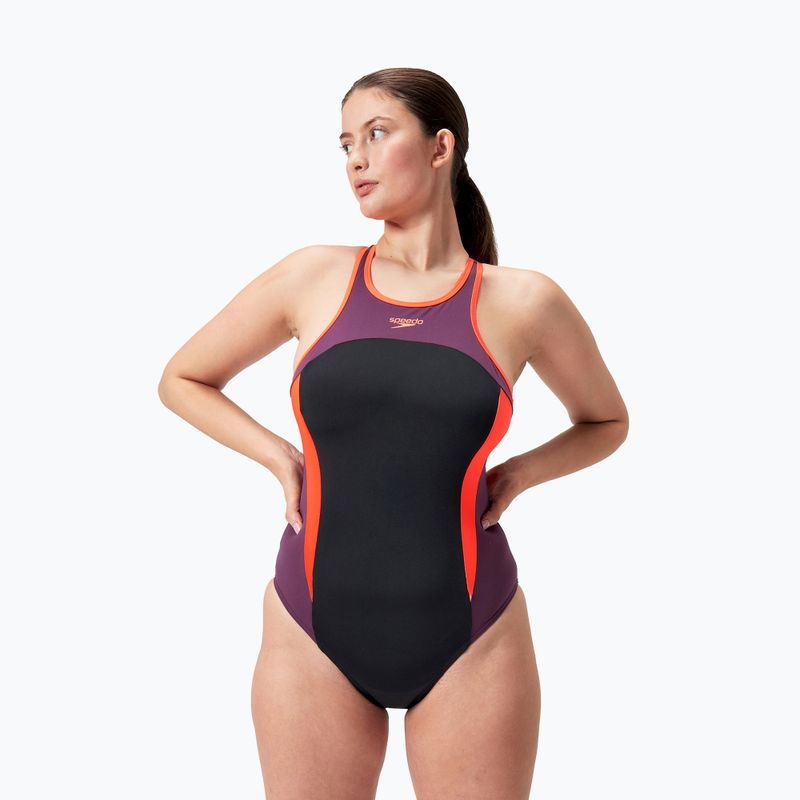 Speedo High Neck Splice Cross Back egyrészes fürdőruha fekete/plum dandy/siren red 5