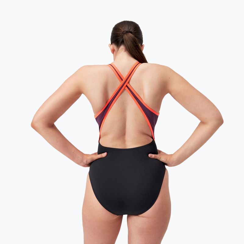 Speedo High Neck Splice Cross Back egyrészes fürdőruha fekete/plum dandy/siren red 7