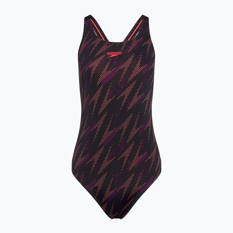 Speedo HyperBoom Allover Medalist fekete/plum dandy/siren piros egyrészes fürdőruha