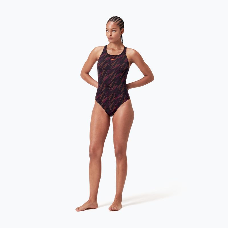 Speedo HyperBoom Allover Medalist fekete/plum dandy/siren piros egyrészes fürdőruha 2