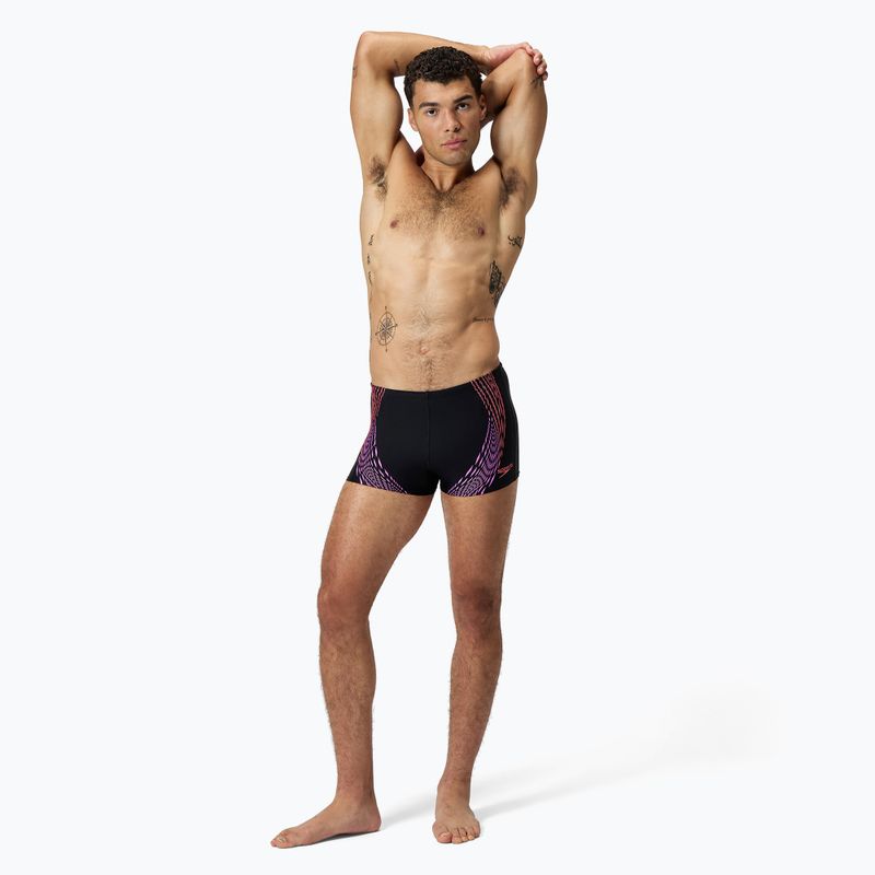 Férfi Speedo Duo Logo Print Aquashort fürdőnadrág fekete/korallhomok/neonlila 2