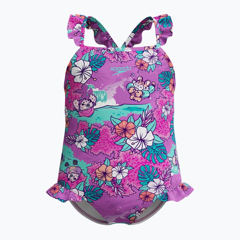 Speedo Learn To Swim Printed Frill Thinstrap egyrészes gyerek fürdőruha neonlila