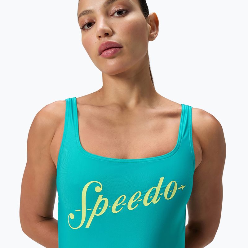 Női egyrészes úszódressz Speedo Logo Square Back türkiz drágakő 5