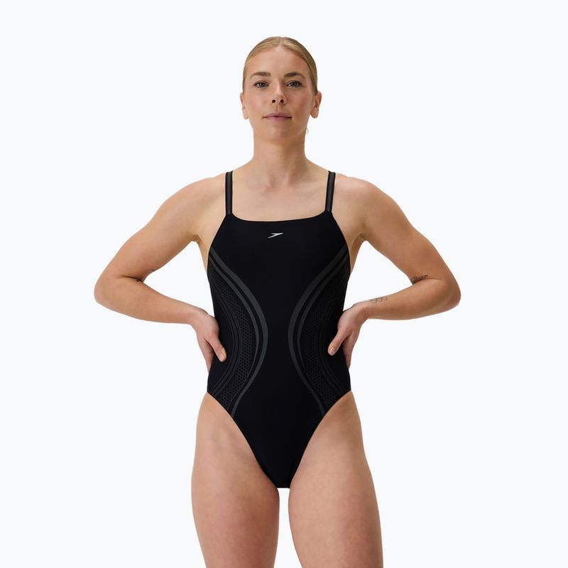 Női egyrészes úszódressz Speedo Printed Active Back fekete