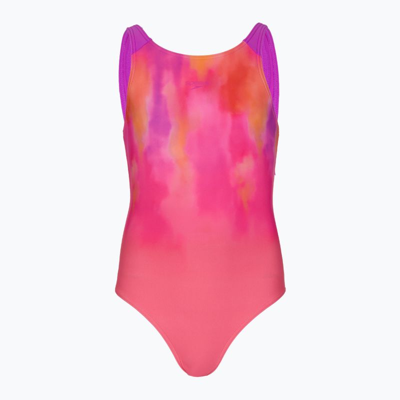 Gyermek egyrészes úszódressz Speedo Print Pulseback rózsaszín/neon ibolya