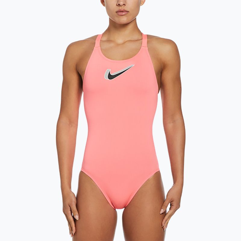 Női egyrészes fürdőruha Nike Hydrastrong 3D Swoosh Fastback hot punch 4