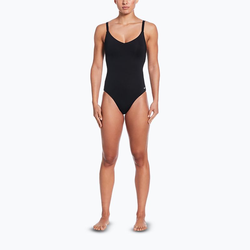 Női egyrészes fürdőruha Nike Essential V-Neck fekete 2