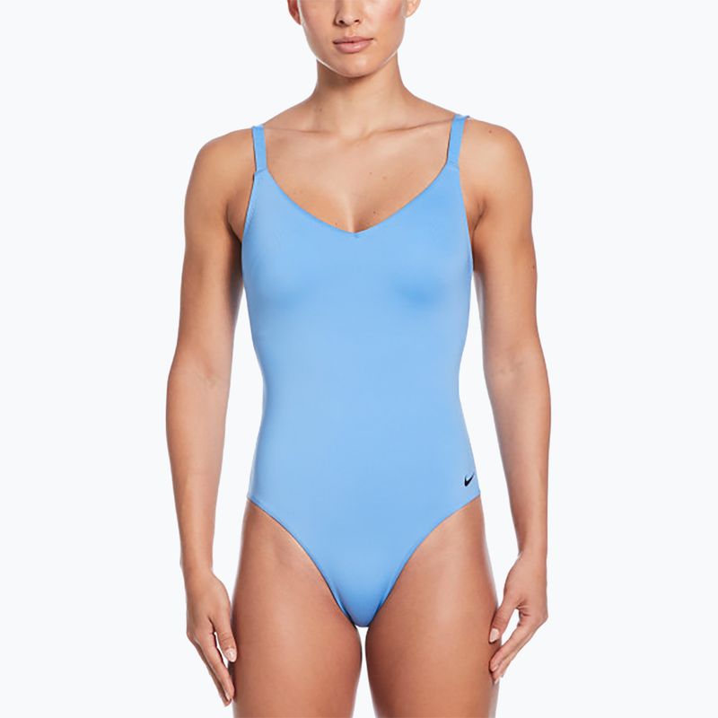 Női egyrészes fürdőruha Nike Essential V-Neck egyetemi kék