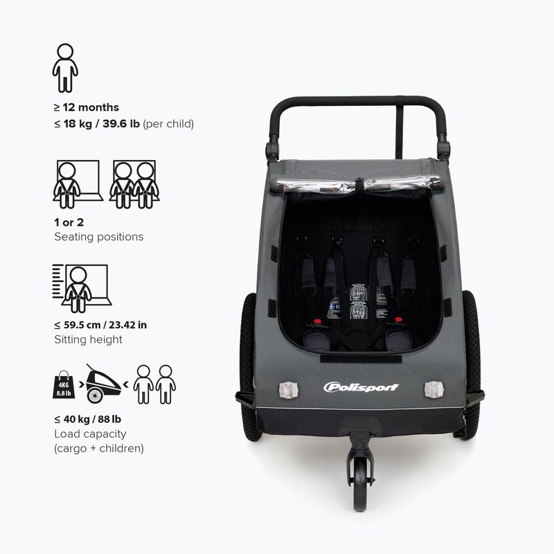 Kerékpár utánfutó Polisport Kids Trailer&Stroller black/grey 7