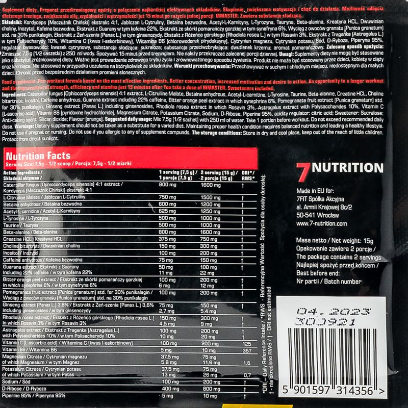 Edzés előtti 7Nutrition MMASTER 15g tasak narancs 7Nu000321 2