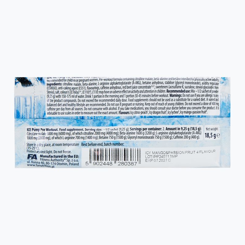 Fitness Authority edzés előtti edzés Fa Ice Pump Pre Workout 18,5 g jeges mangó/passion fruit 2