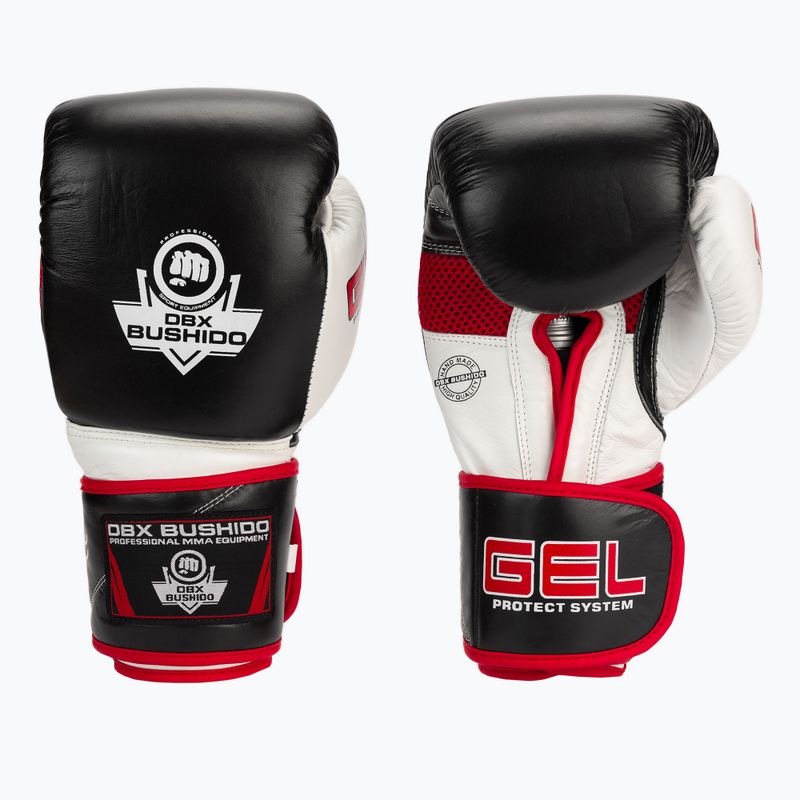 Bushido természetes bőrből készült bokszkesztyűk Gel technológiával fekete B-2v11a-12oz 3