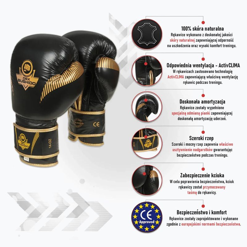 Bushido bokszkesztyűk természetes bőr fekete B-2v13-10oz 15