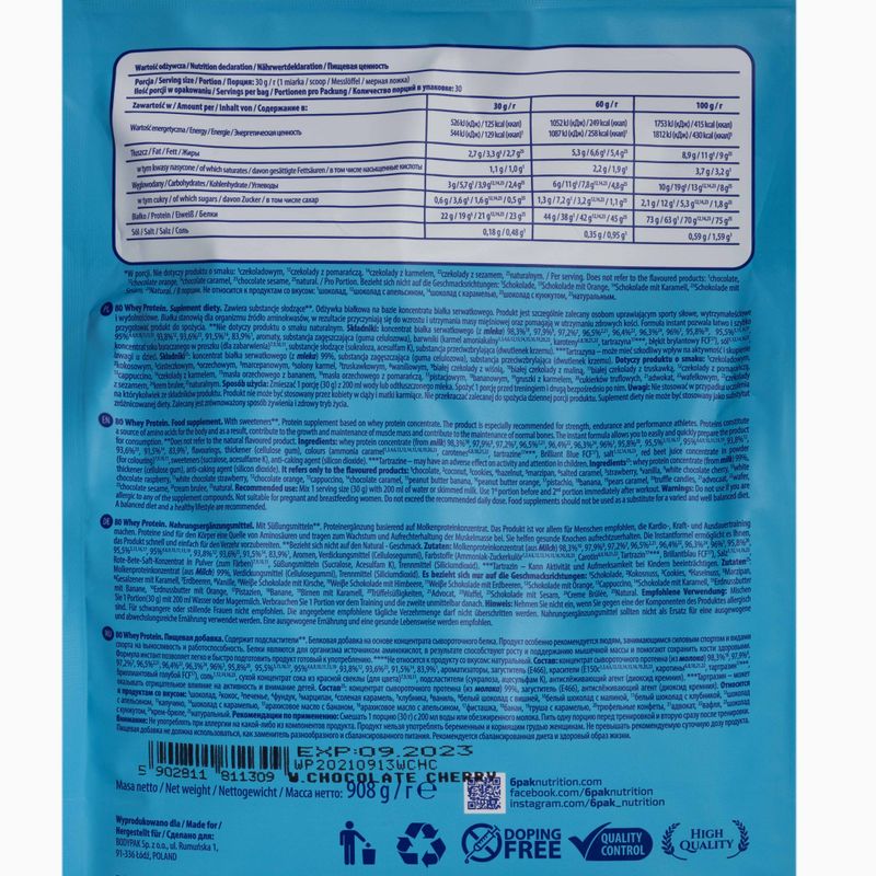 Tejsavó 6PAK 80 Protein 908g fehér csokoládé-cseresznye PAK/162#BCZWI 2