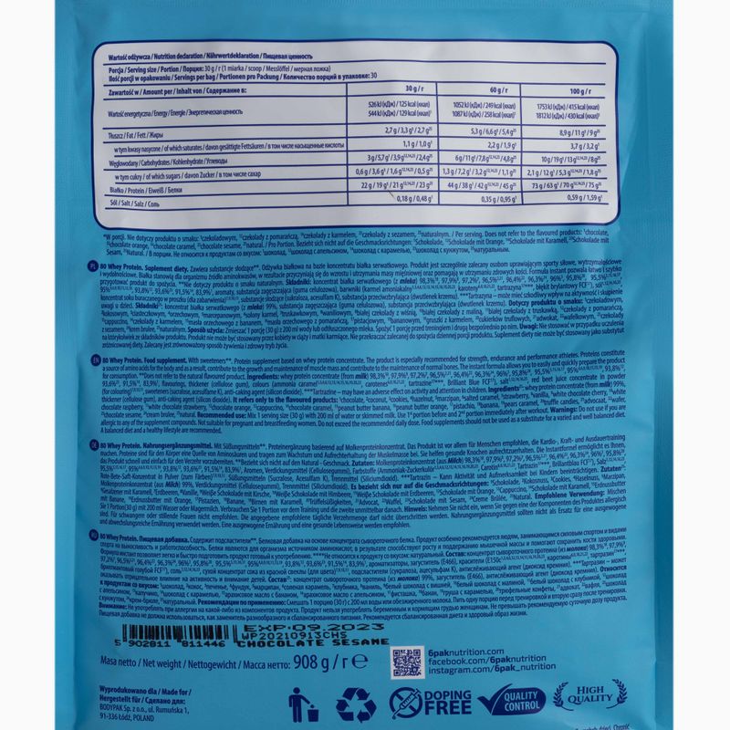 Tejsavó 6PAK Protein 80 908g csokoládé szezám PAK/162#SEZCZ 2