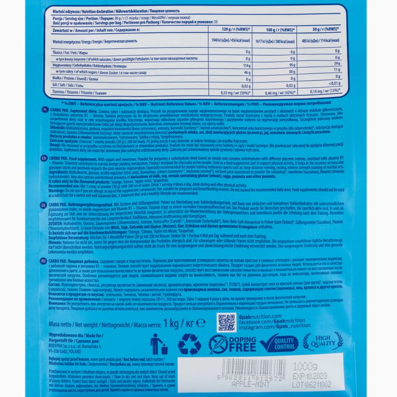 Carbo Pack 6PAK szénhidrát 1000 g alma-menta PAK/212#JABMI 2