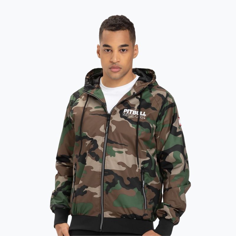 Férfi Pitbull West Coast Athletic kapucnis nylon woodland camo kabát
