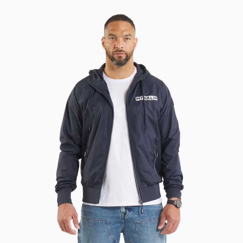 Férfi Pitbull Athletic Logo kapucnis nylon kabát sötét navy színben