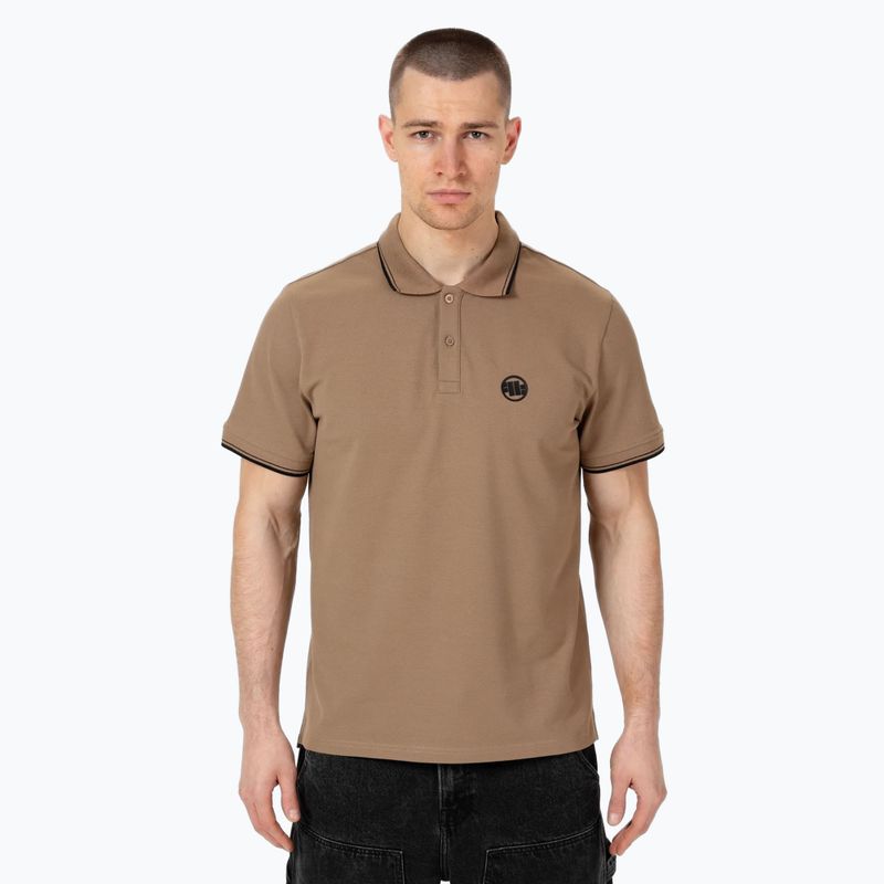 Pitbull West Coast Polo Pique Stripes Regular coyote brown férfi galléros póló