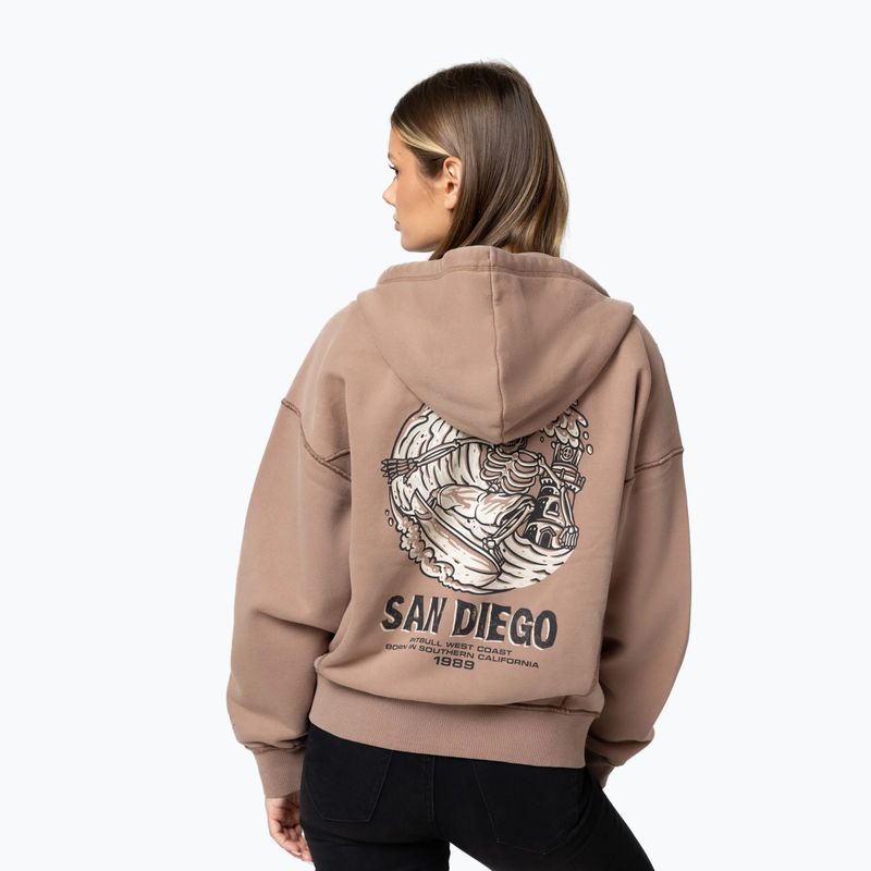 Női pulóver Pitbull Skull Surf Hooded Zip chocolate mousse 3