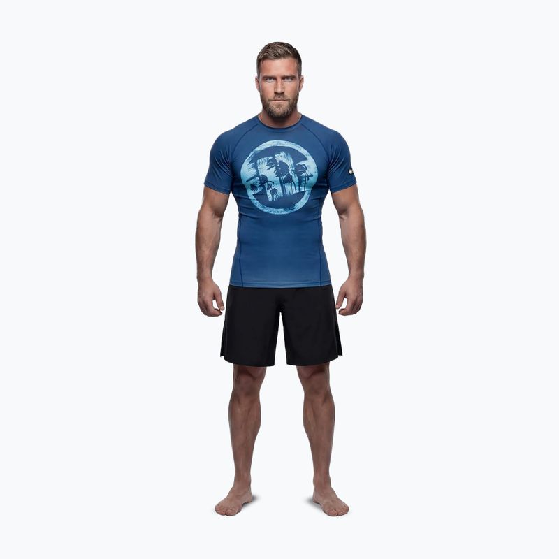 Férfi póló Pitbull Rashguard Logo Palms blue 2