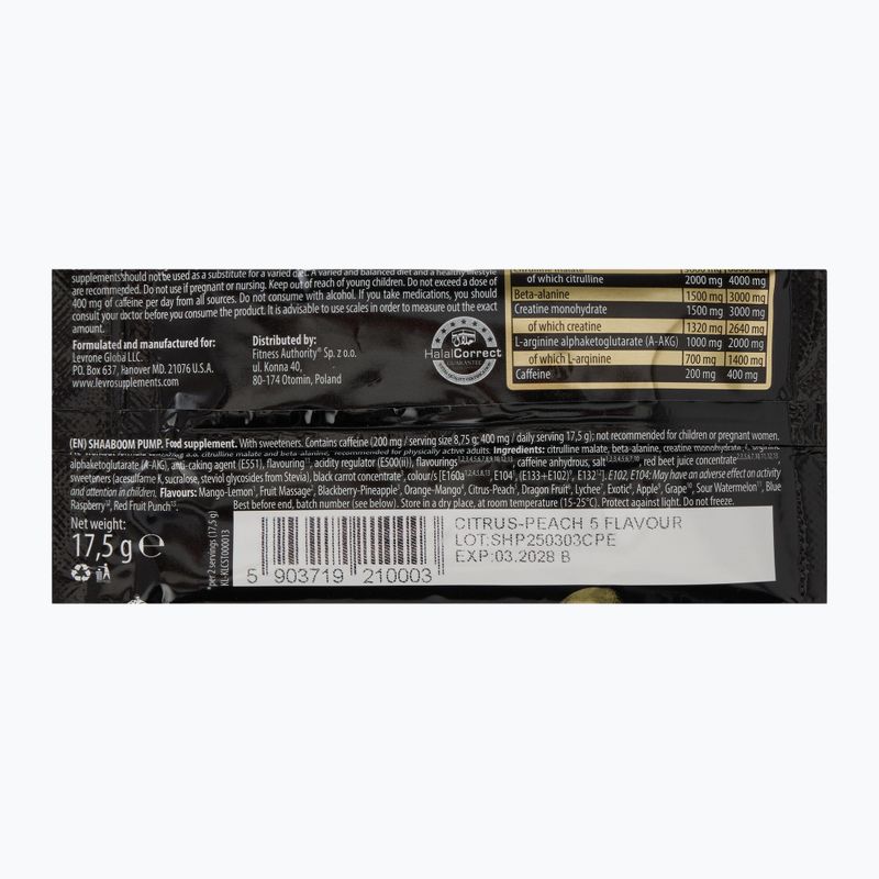 Fitness Authority edzés előtti Shaaboom Pump 17,5 g citrusfélék/barack 2