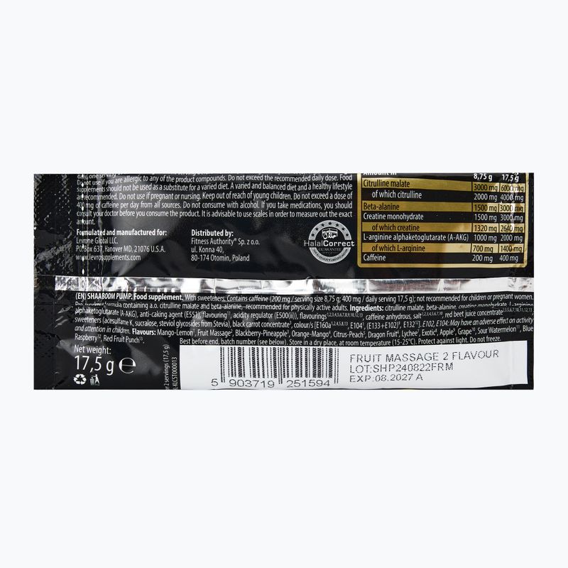 Fitness Authority edzés előtti Shaaboom Pump 17.5g gyümölcs masszázs 2
