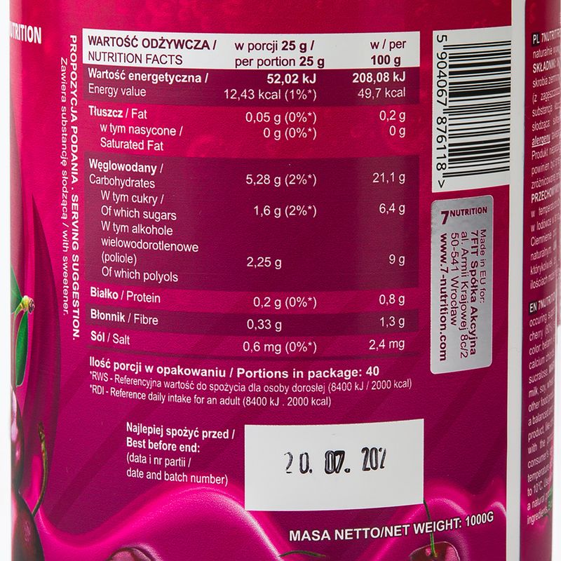 Jam 7Nutrition JAM 1000g cseresznye 7Nu000473 3