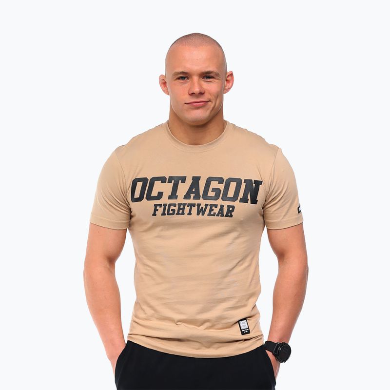 Férfi Octagon FW egyenes póló bézs színben