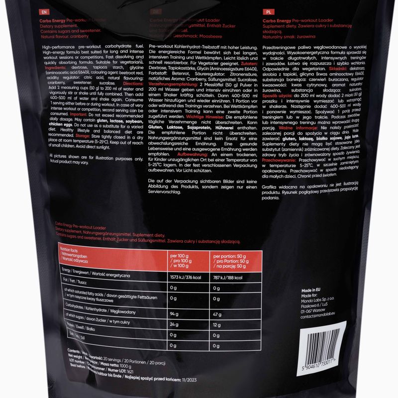 Carbo Energy MONDOLAB szénhidrátok 1000 g áfonya MND011 2
