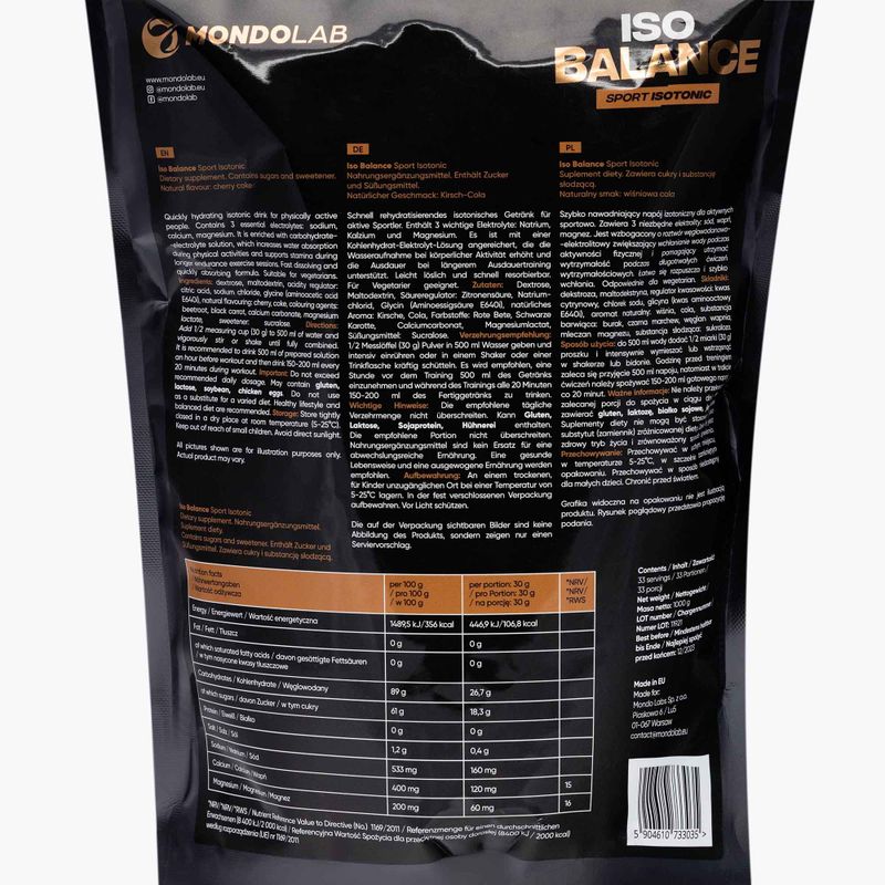 Izotóniás italpor MONDOLAB Balance Fizzy Cherry 1000g cherry cola MND008 2