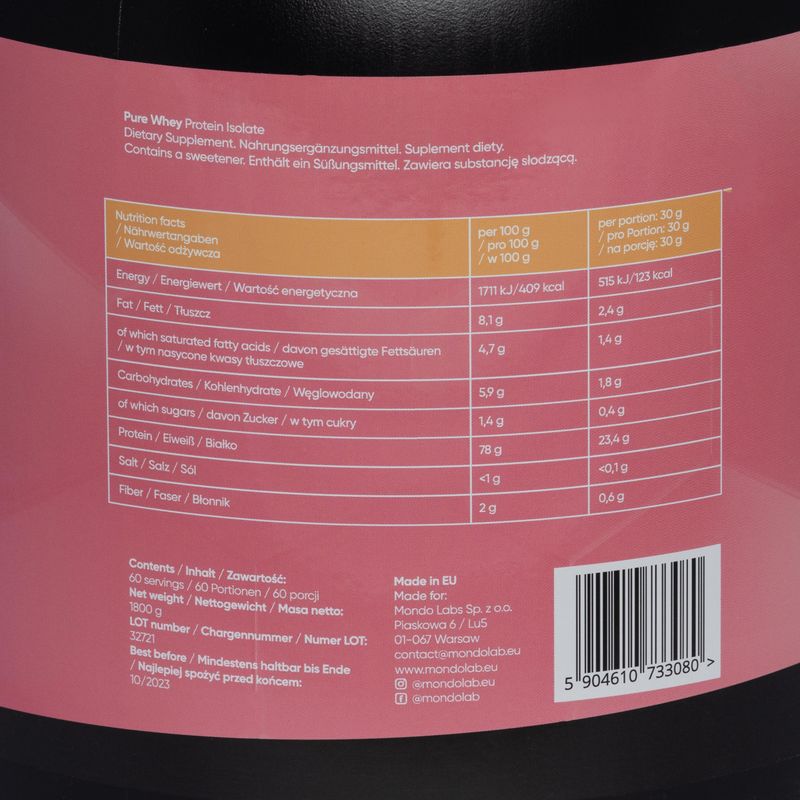 Pure Whey MONDOLAB Protein Izolátum 1800g banán-eper MND004 2
