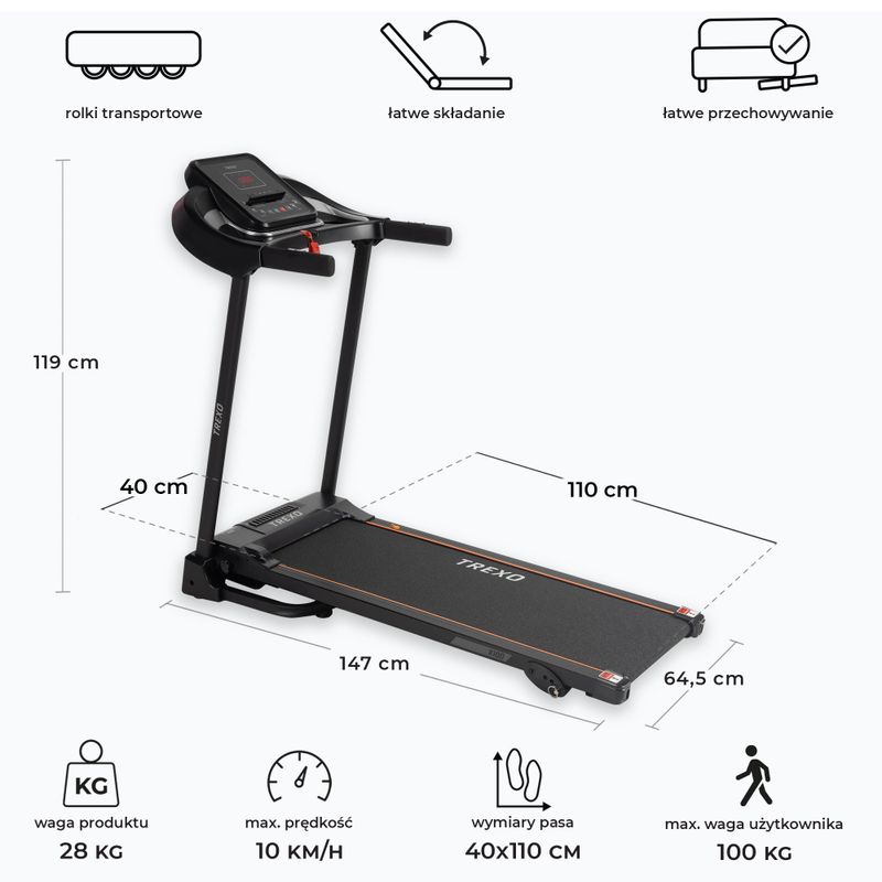 Elektromos futópad TREXO X100 fekete 2