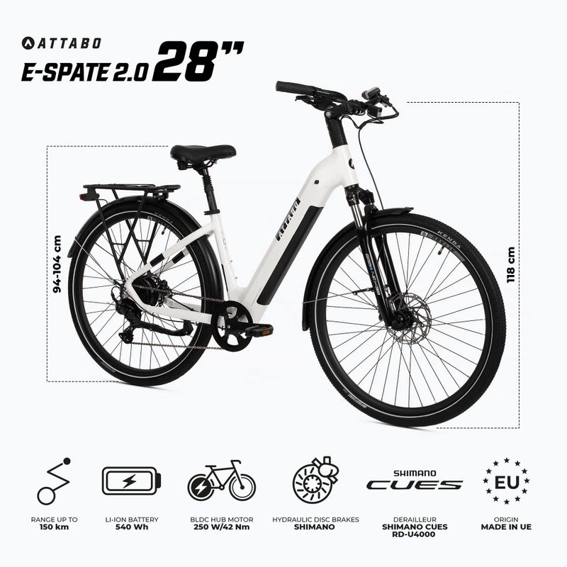 ATTABO E-SPATE 2.0 28" 36V 15Ah 540 Wh elektromos kerékpár fehér 3