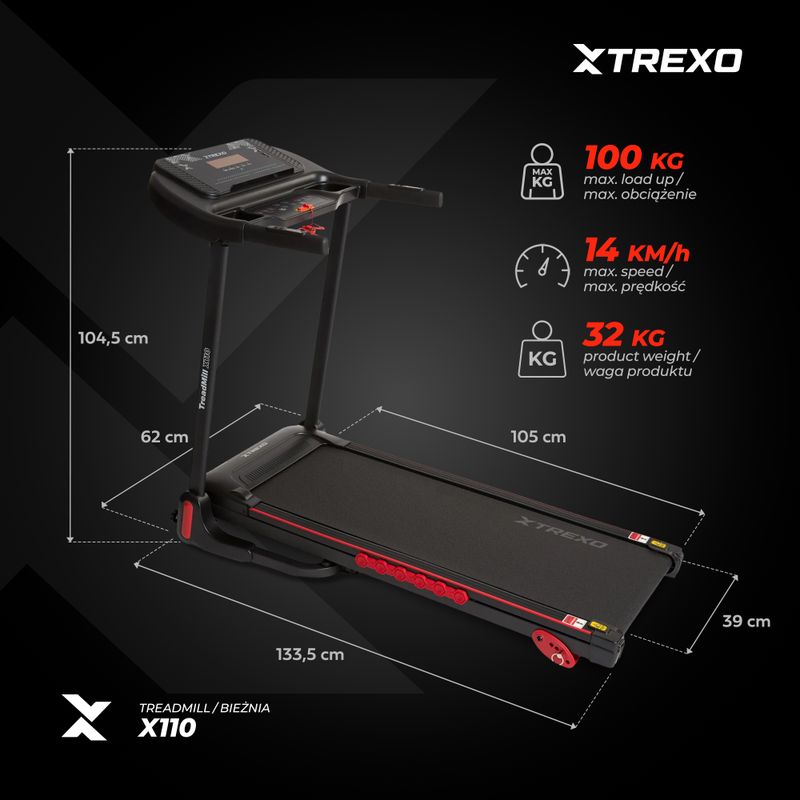 XTREXO X110 elektromos futópad fekete színű 15
