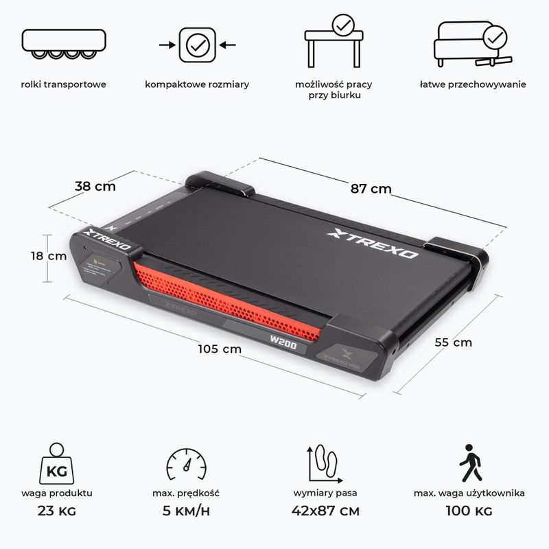 Elektromos futópad XTREXO Walking Pad W200 fekete 3