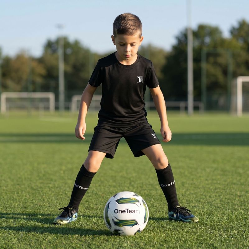Gyerek futballmez készlet OneTeam Precision Set mez és rövidnadrág fekete 15