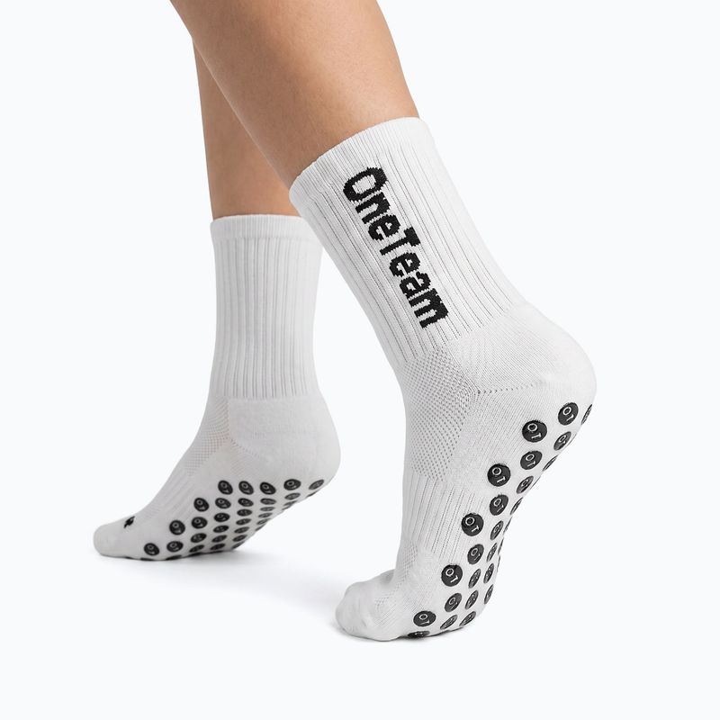 Gyerek focizokni OneTeam Precision Grip non-slip 2-pack white 2