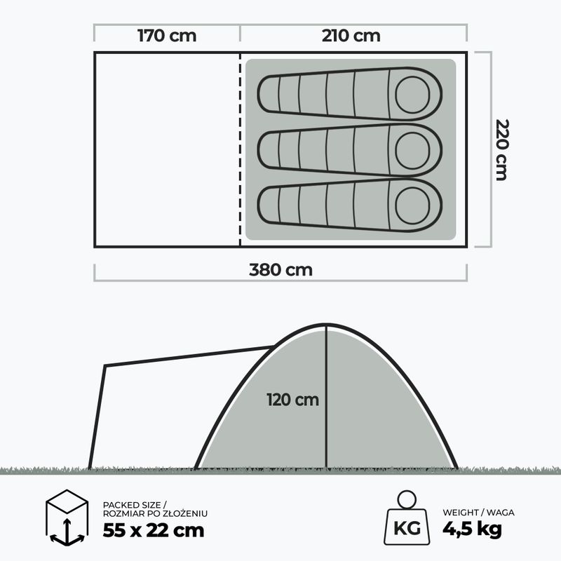 KADVA 3 személyes kemping sátor Kavio 3 zöld 23