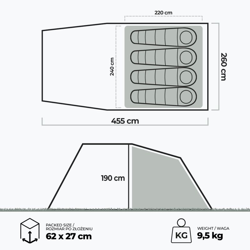 4 személyes KADVA Kavio 4 zöld kempingsátor 18