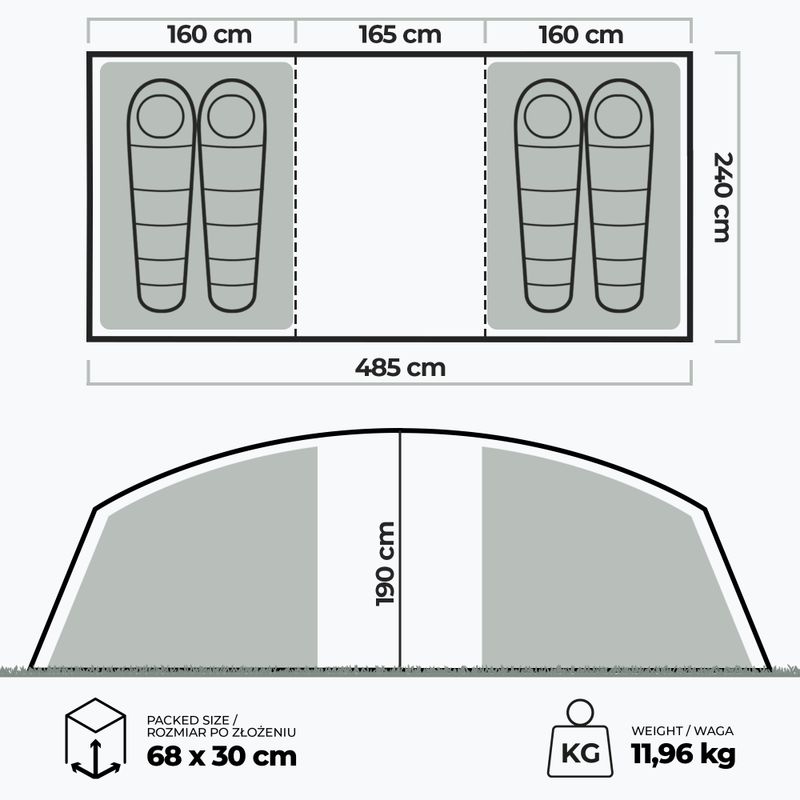 KADVA Kavio 4.2 4 személyes kemping sátor zöld 22