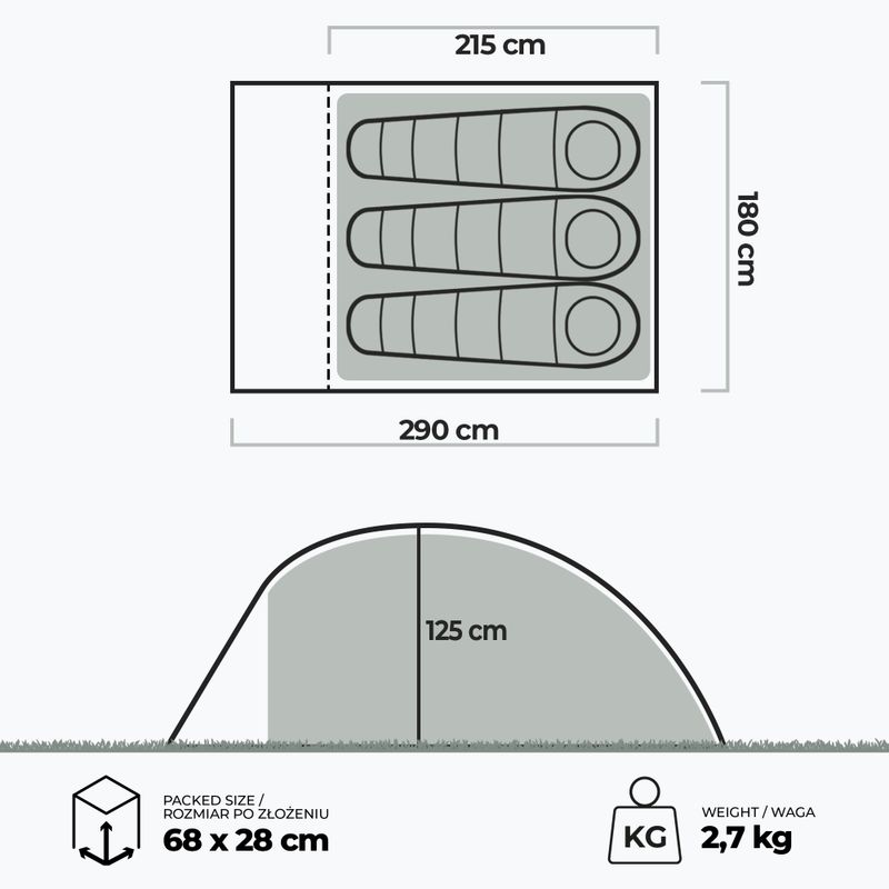 KADVA Expedit 3 pro 3 személyes kemping sátor zöld 22