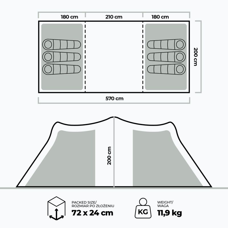KADVA Kavio 6 plus szürke kempingsátor 2