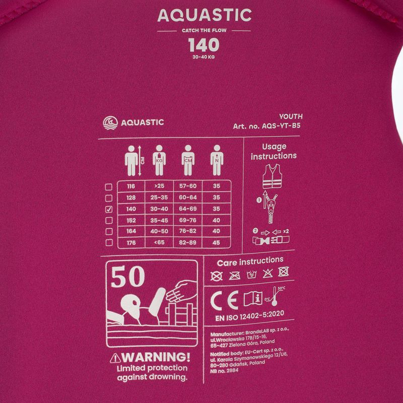 Gyermek AQUASTIC Youth 50N biztonsági mellény rózsaszínű 6